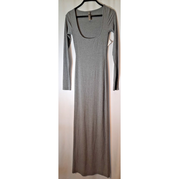 SKIMS Dresses & Skirts - Skims Soft Lounge Long Sleeve Dress Size S Heather Gray Ribbed Modal Blend Maxi